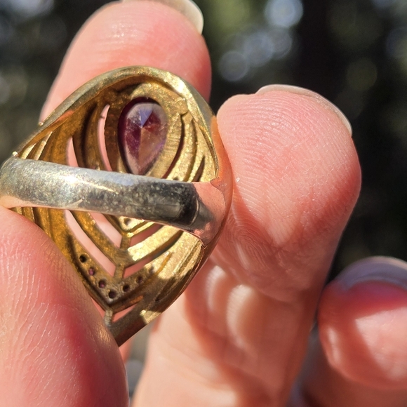 Amethyst & Topaz Sterling Gold & Bronze Feather Cocktail ring 7.75 - Picture 8 of 9